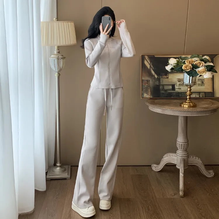 高级感休闲运动套装女春秋新款拉链开衫立领卫衣阔腿裤气质两件套