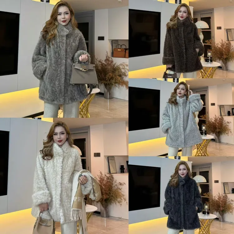 2025|SF|新款时尚百搭仿小湖羊轻奢挽袖毛毛外套