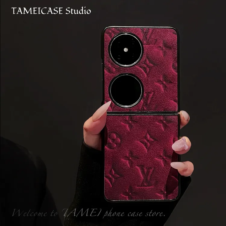 酒红轻奢图案羊皮适用华为pocket2手机壳FINDN3FLIP折2025高级感