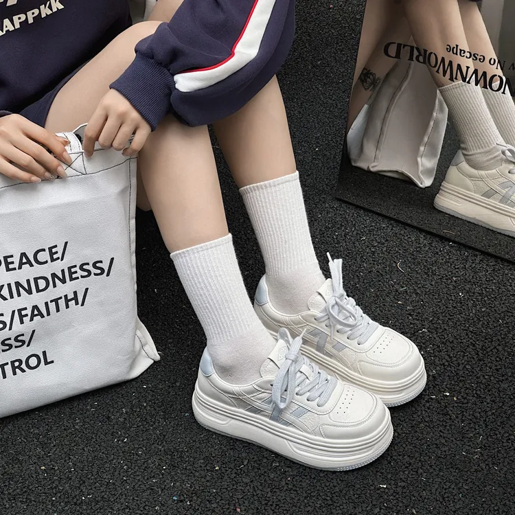 【送一副鞋带】增高5cm二层牛皮网红爆款厚底小白鞋透气韩版百搭
