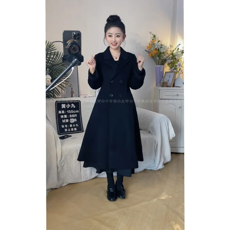 秋冬小个子赫本风高级收腰显瘦双面呢外套YR-088