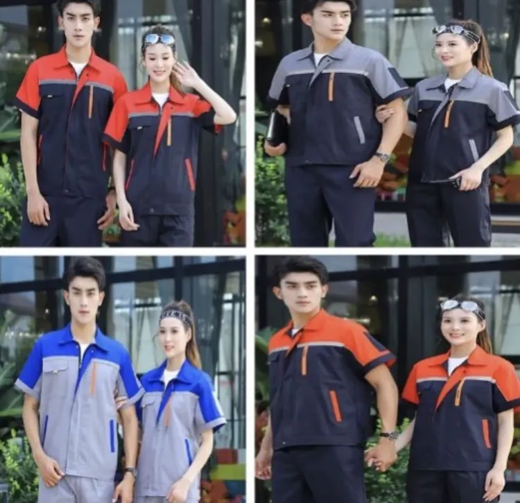 夏季短袖工作服套装男建筑工地透气薄款劳保服工厂车间定制上衣