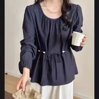 妮妮家0702新款圆领系带设计感小众时尚套头长袖衬衫