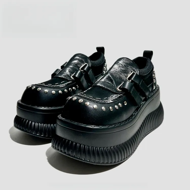 厚底单鞋女春秋2025新品复古摇滚朋克风辣妹松糕鞋