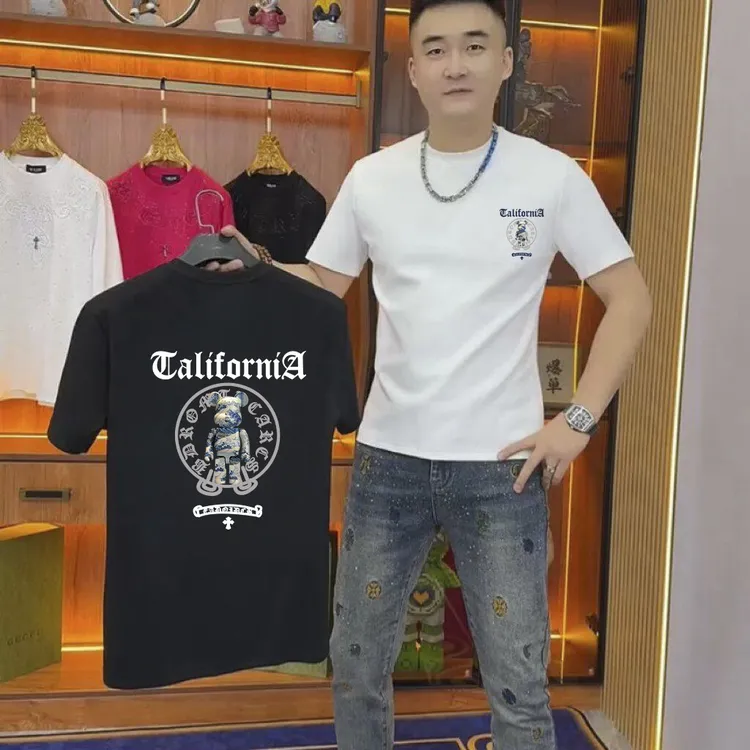 2025春夏季新款重磅轻奢T恤短袖卡通熊印花时尚流行圆领潮牌百搭