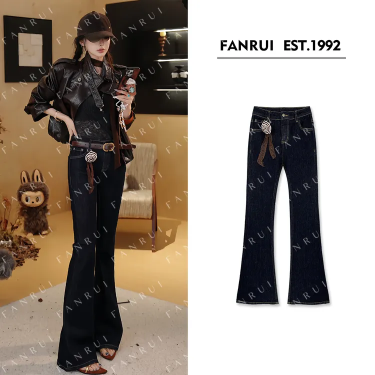 FANRUI/泛芮「贝贝biuu」水洗复古洋气显瘦设计感微喇牛仔裤B18525