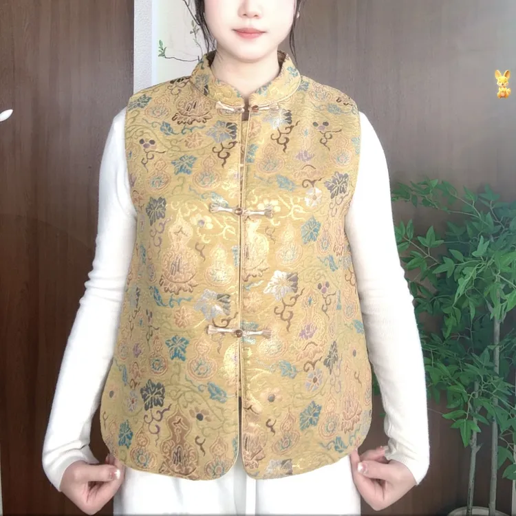 新中式葫芦国风对襟盘扣提花马甲女夹棉外穿