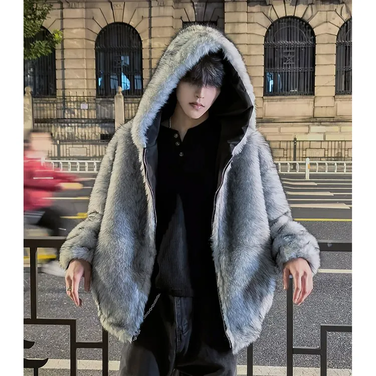 双面穿座山雕棉服外套男款冬季加厚保暖大衣潮牌仿水貂毛连帽棉衣