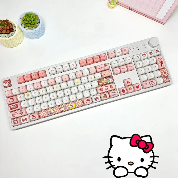 104键旋钮有线机械键盘办公游戏冰蓝光热插拔轴可爱女生个性卡通