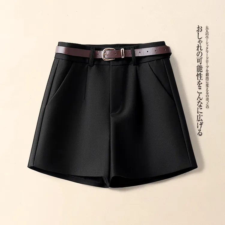 拉夏贝尔黑色高腰显瘦短裤女夏季外穿2025新款爆款a字西装阔腿裤