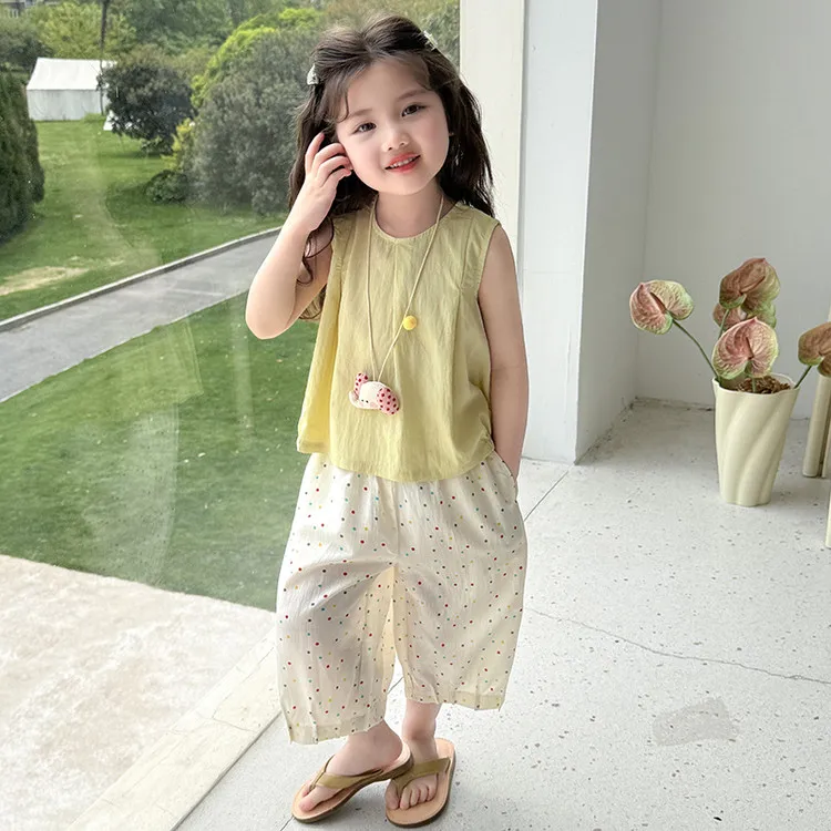 女童无袖套装夏季女宝宝童装2025新款洋气时髦女孩纯棉背心两件套