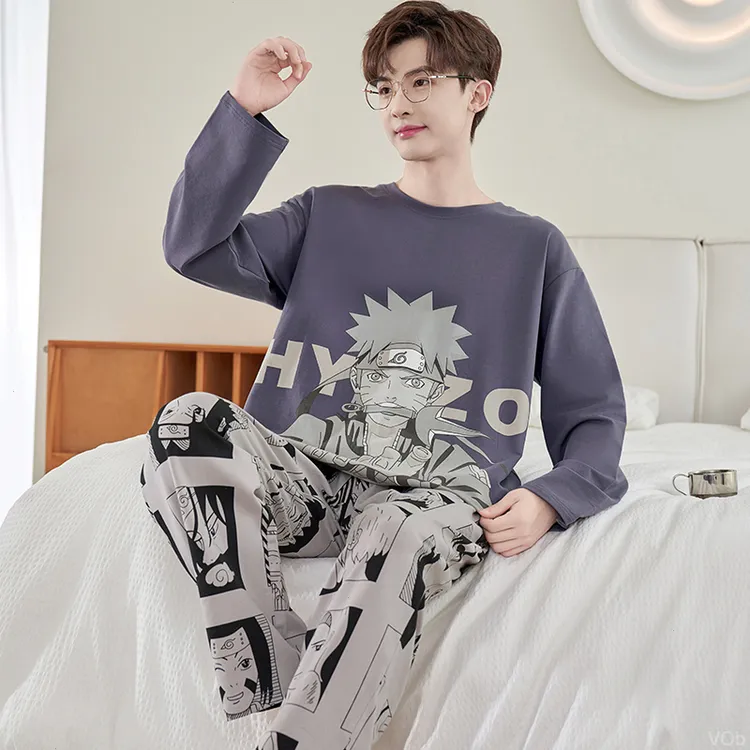 2025男士新款睡衣春秋季长袖纯棉冬天青少年学生全棉卡通家居服套