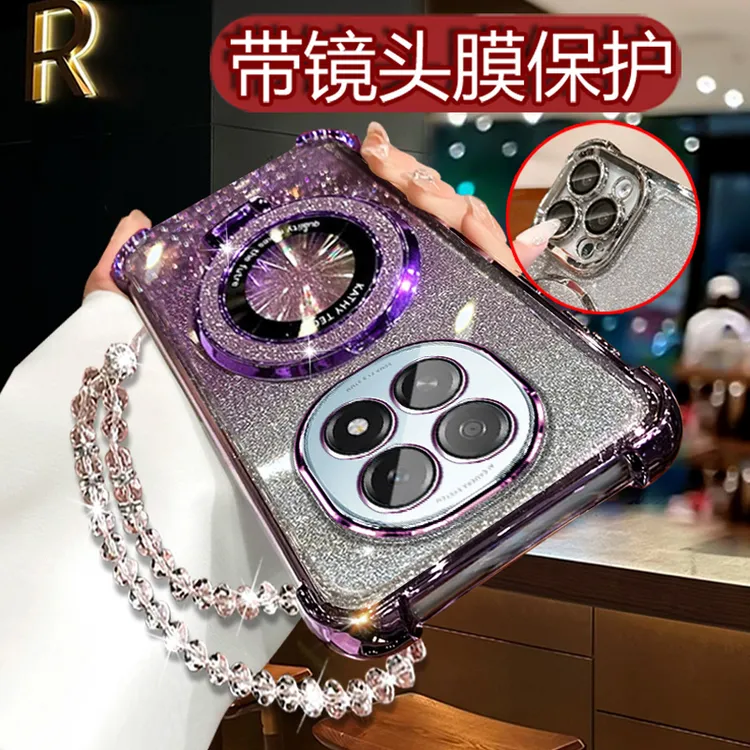 适用OPPOA5 5G手机壳女新款网红闪粉支架折叠 PKQ110软壳全包镜头