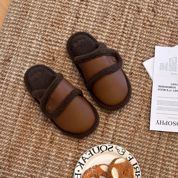 超柔美拉德色系~棉拖鞋自留推荐加绒加厚防水毛毛拖鞋INS风男女冬