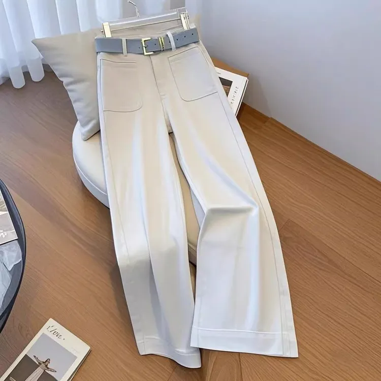 今年流行的爆款白色窄版阔腿牛仔裤女春秋2025新款高腰显瘦直筒裤