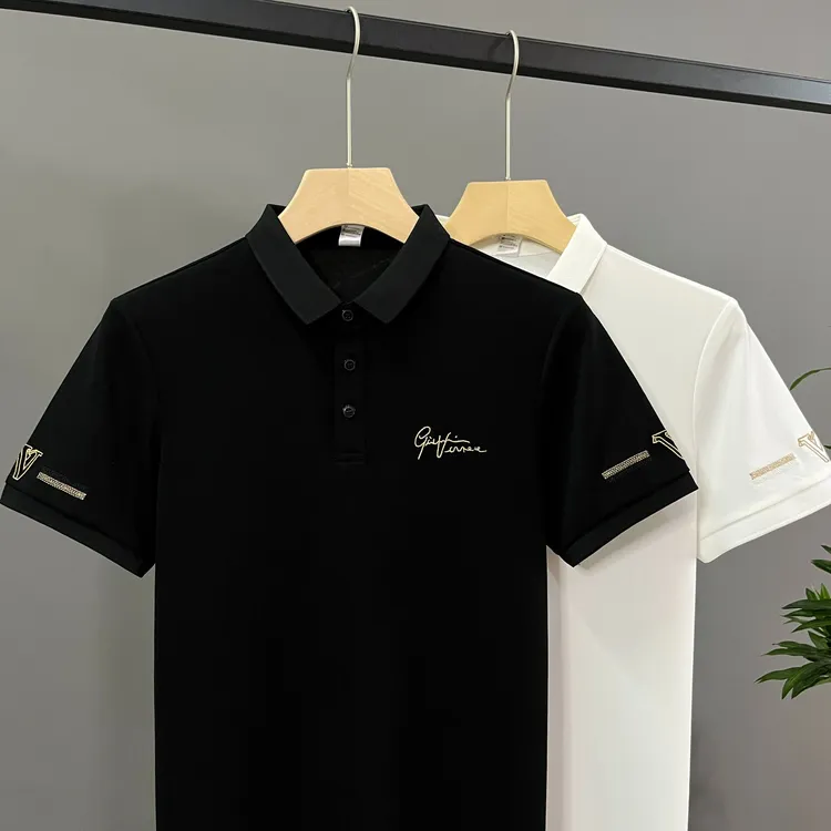 夏季透气短袖Polo衫男韩版修身刺绣开叉休闲商务百搭polo衫男9940