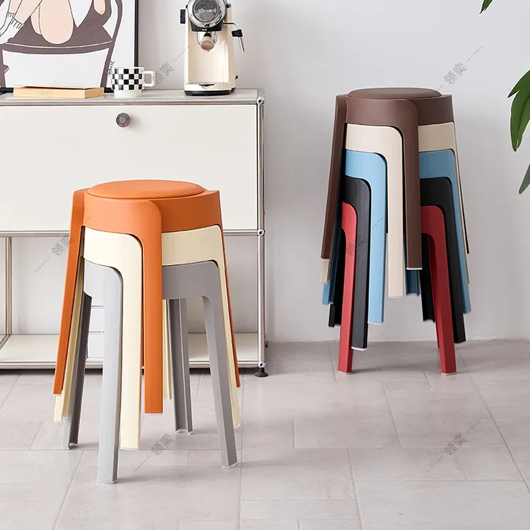 [领奕]旋风软包皮面塑料圆形凳桌椅板凳餐厅凳加宽座面可叠放