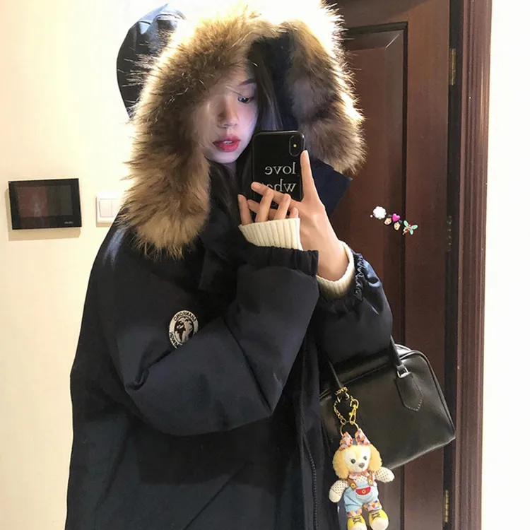 2025新款羽绒服女冬季美式高级感工装派克服加厚韩版大毛领棉袄情