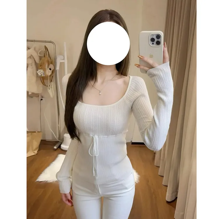 【小海鸥】白色方领针织打底衫女秋冬2025新款加厚紧身内搭毛衣上衣