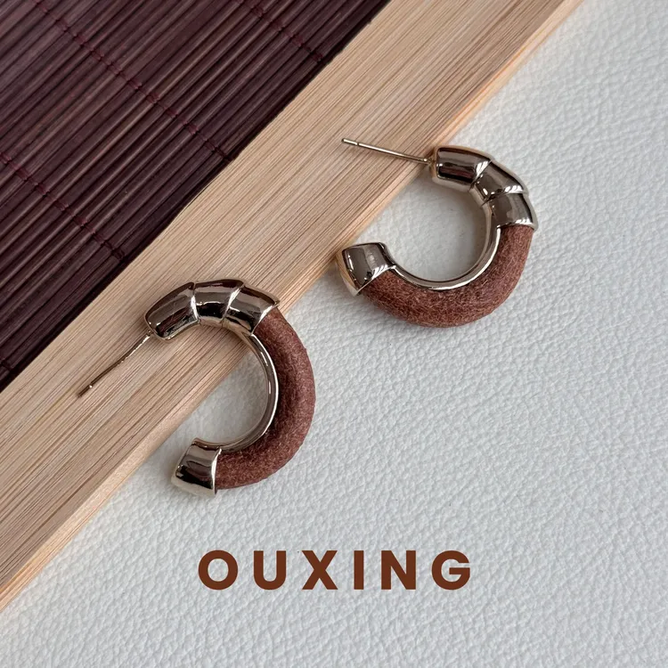 铜合金皮质耳饰 [孤寂]气质轻奢时尚小众简约耳环