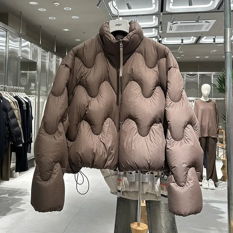 咖色短款波浪羽绒服女2024年冬季新款小个子加厚白鸭绒面包服外套