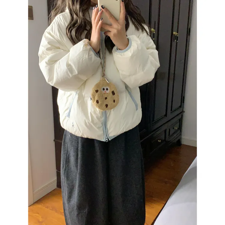 韩系加厚保暖撞色连帽棉服女冬季2025新款巨好看时尚百搭夹棉外套