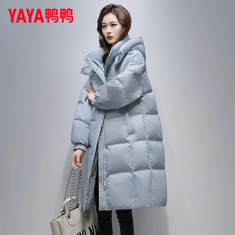 YAYA/鸭鸭羽绒服女2024年新款冬季中长款加厚保暖时尚纯色外套潮