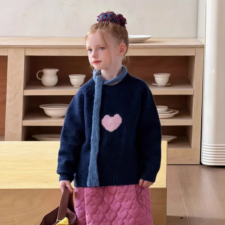 韩版童装！女童爱心毛衣秋冬新款宽松慵懒风洋气圆领针织衫上衣