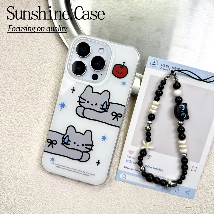 灰色猫咪IMD手机壳适用苹果华为vivo小米oppo女款iphone16/15