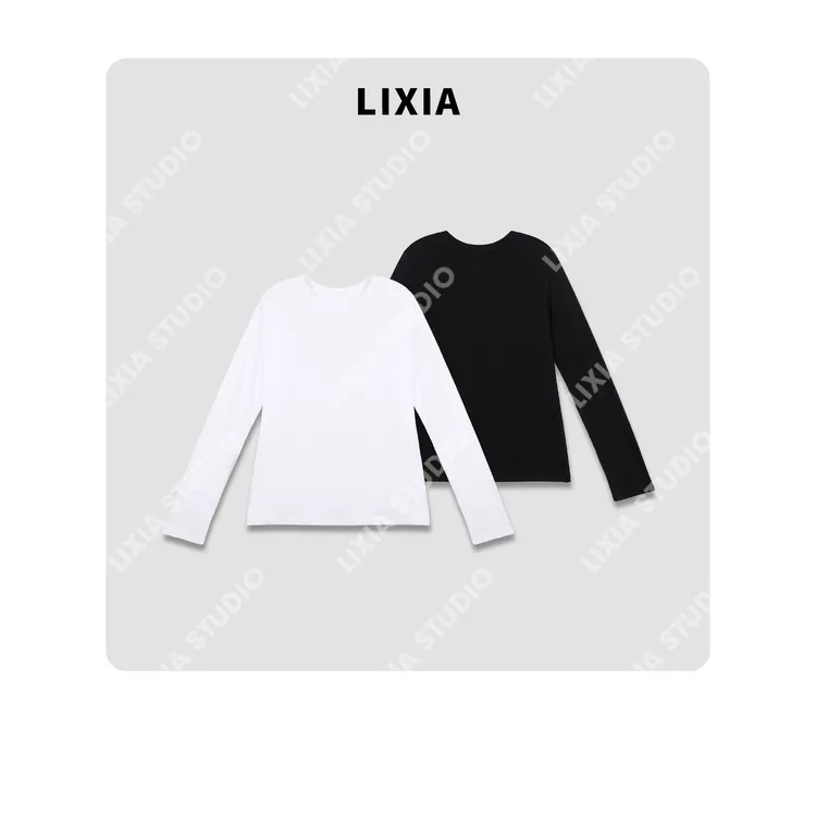 LIXIA. 【ins潮】韩国定制100棉纯色百搭圆领白色休闲T-4502