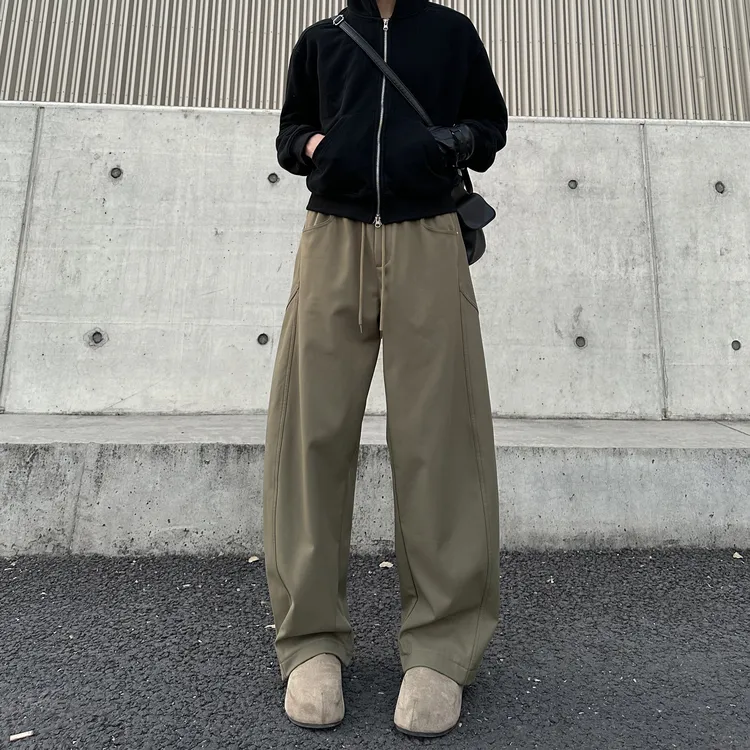 美式斜切休闲裤子男秋冬季潮牌高街弯刀裤大码宽松直筒阔腿长裤