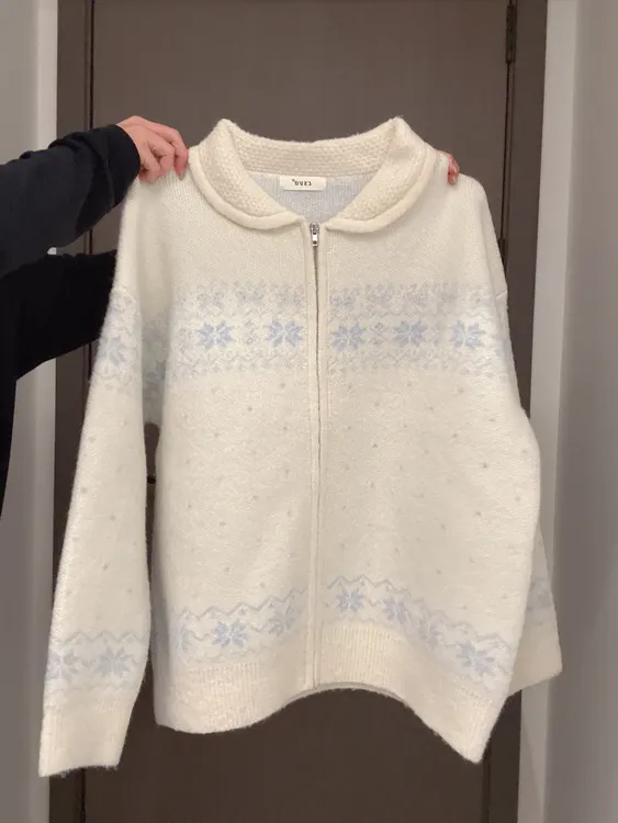 费尔岛毛衣厚实菠萝纹娃娃领韩系慵懒高级感外套开衫女冬新款上衣