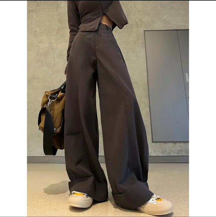 动感少女美式复古时尚水洗直筒休闲裤女2025初秋新款显瘦阔腿裤子