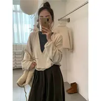925韩版显瘦小众假两件拼接针织秋冬新款百搭上衣女潮流外套