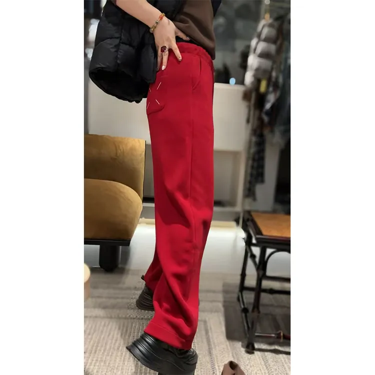 JING2025冬季新款58801抽绳高腰直筒裤宽松休闲长裤拉绒保暖女裤