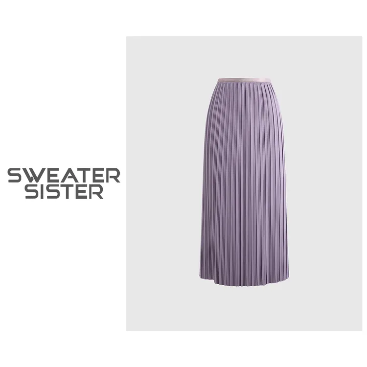 韩版松紧腰开叉百褶中长款半身裙女102-2565