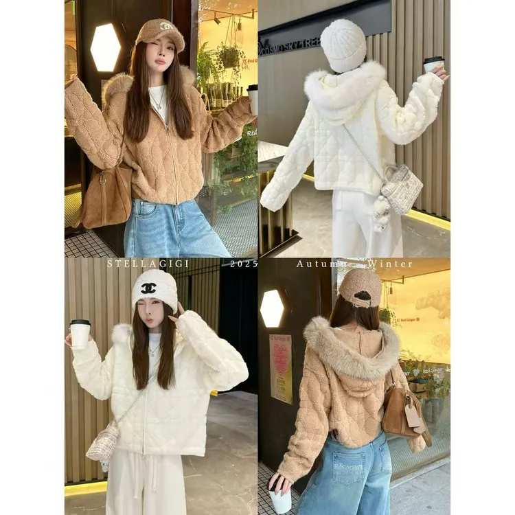 SG / 杨依姗 AW软糯毛茸茸 可拆卸毛领菱格毛衣开衫MY-20252345