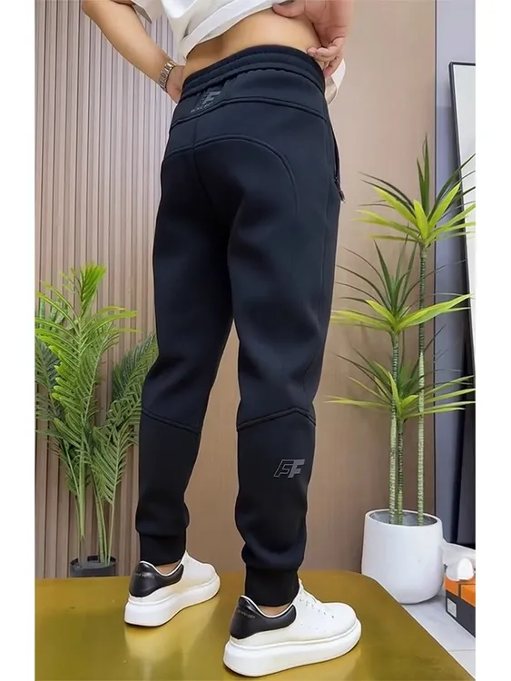 秋冬季加绒加厚2025新款束脚休闲卫裤潮流黑色百搭小脚运动长裤男