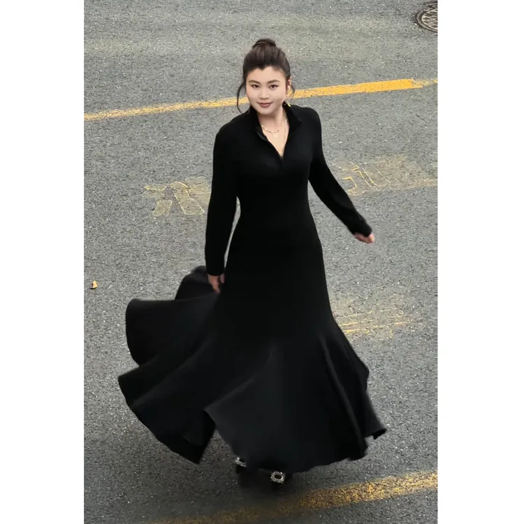 【小稳专属运补6-8】微胖大码秋冬气质修身高领包臀鱼尾连衣裙5297