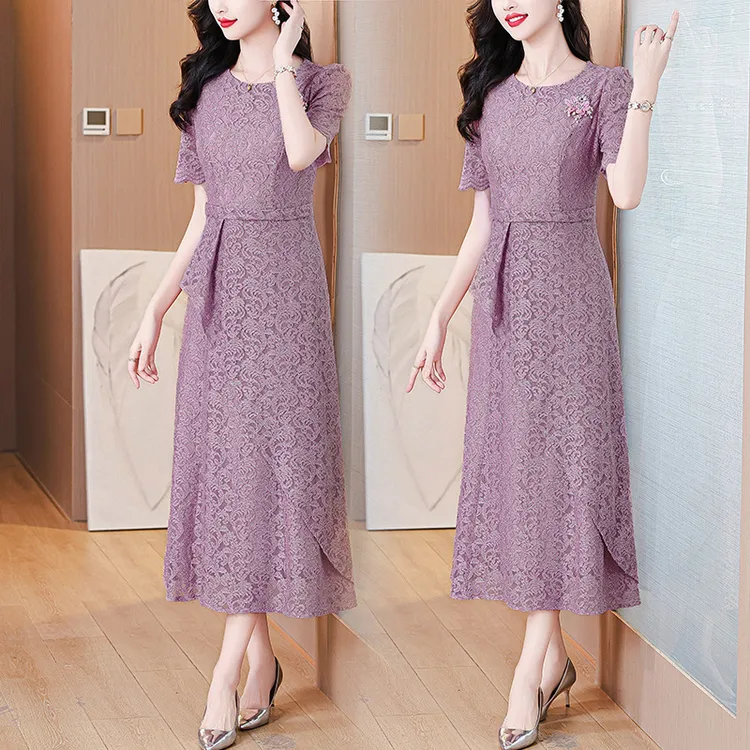 nrm7002妈妈装婚宴礼服裙2025夏季新款喜婆婆旗袍紫色连衣裙女