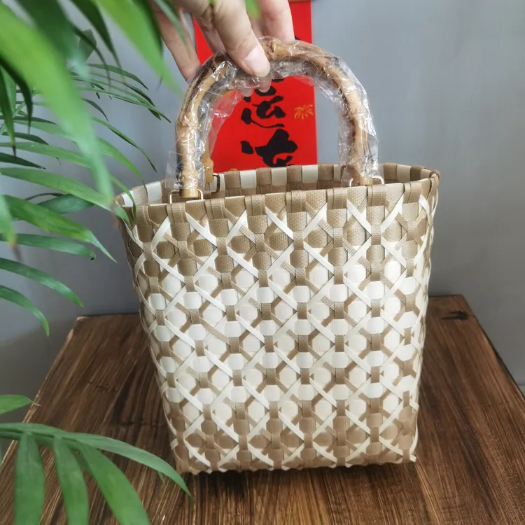 指语编艺纯手工编织菜篮子包重工插花工艺设计款手提包街拍造型款