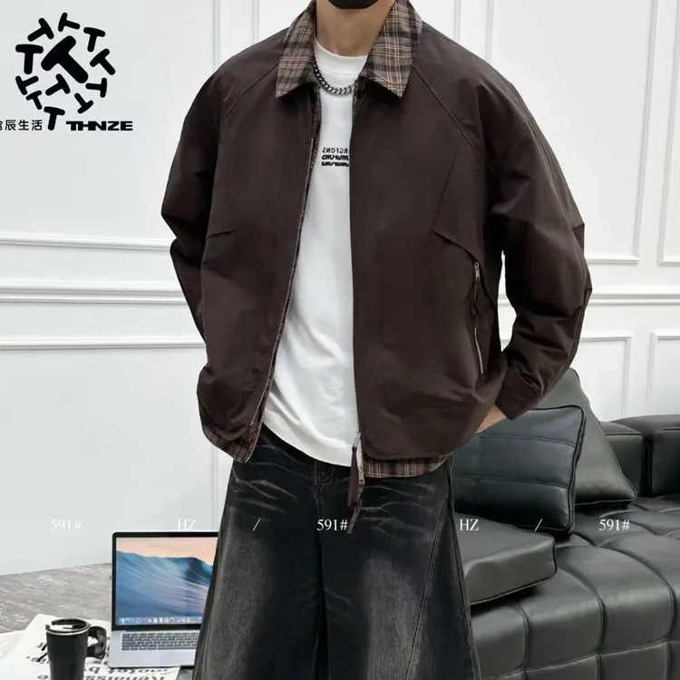 含辰生活秋季咖色男士假两件夹克男士宽松外套225591