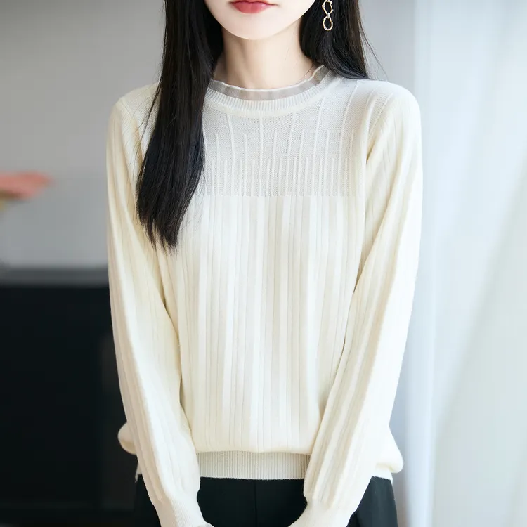 胖mm春秋大码女士毛衣遮肚子显瘦气质蕾丝花边上衣内搭针织打底衫