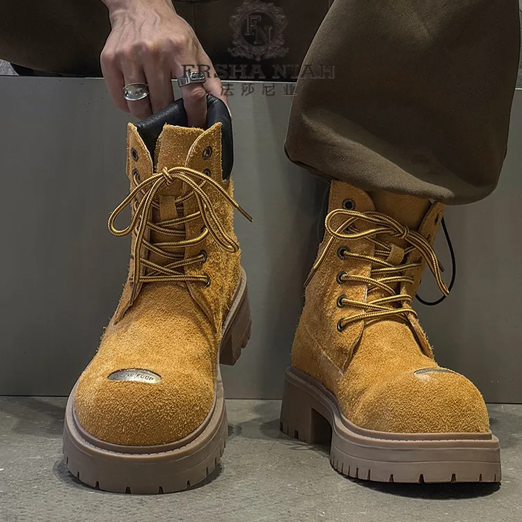 法莎尼亚男款轻便马丁靴秋季款复古厚底增高鞋时尚百搭潮流休闲鞋