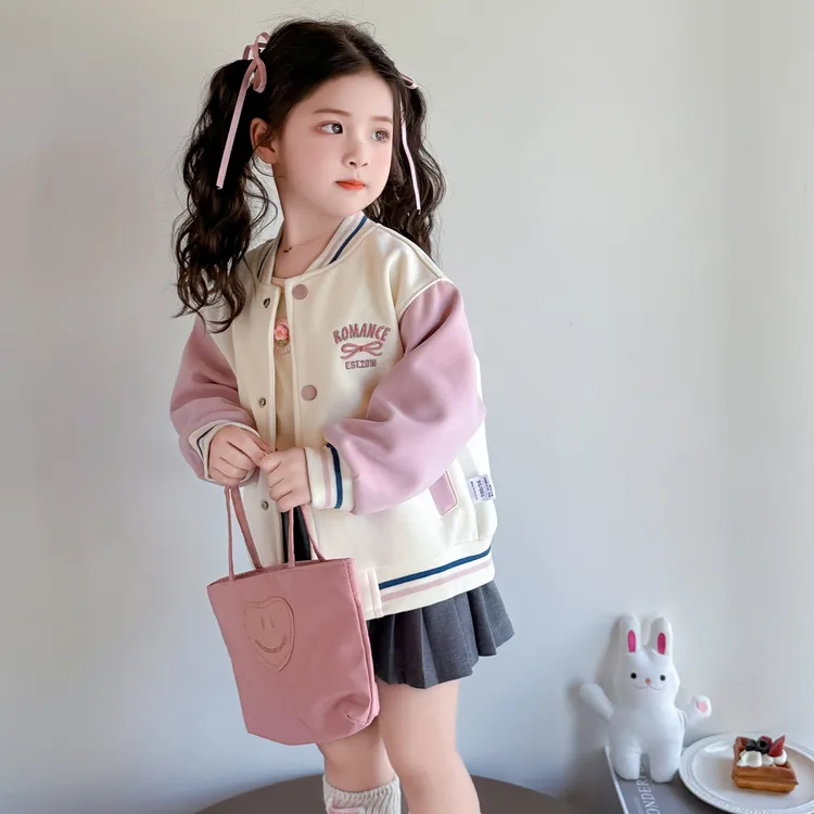 女童棒球服春秋2025新款儿童韩系拼色蝴蝶结外套洋气女孩时髦夹克