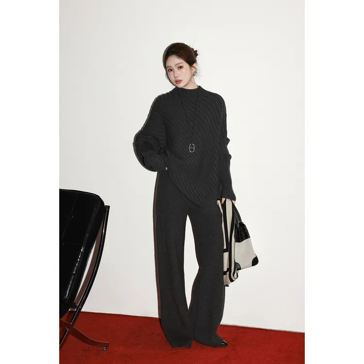 大婉酱微胖定制【柔感滤镜】慵懒风斗篷蝙蝠袖毛衣裤子套装女 3191D