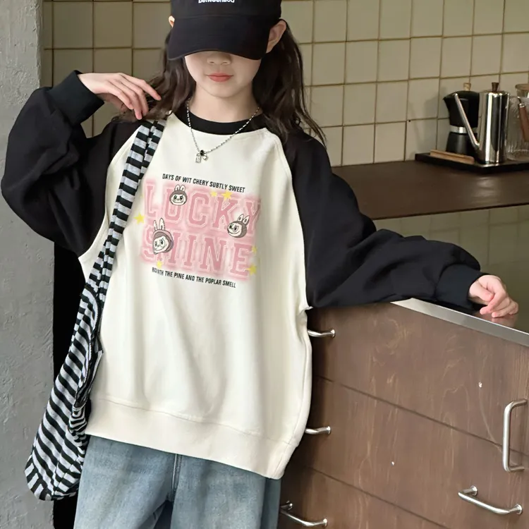 女童秋冬卫衣2025新款加绒韩版中大童女孩字母印花休闲圆领上衣潮