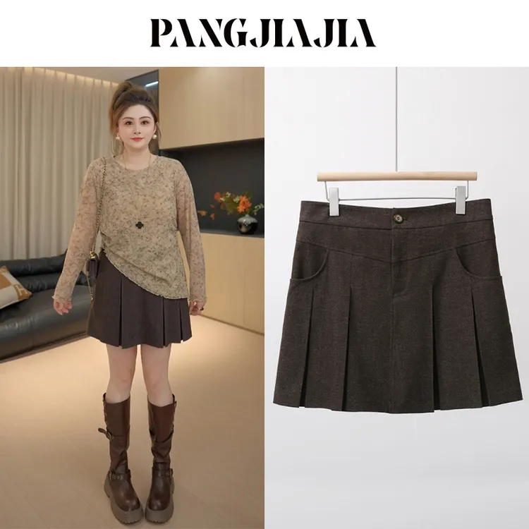 【胖佳佳】现货~别样腔调 百褶半身裙秋季高腰显瘦短裙H625Z14539