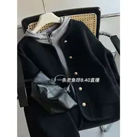 R 秋季拼接常规短外套纯色排扣小香风秋冬双面毛呢外套女