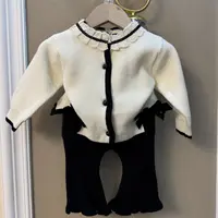 女孩秋冬单排扣毛衣裤子两件套蝴蝶结款